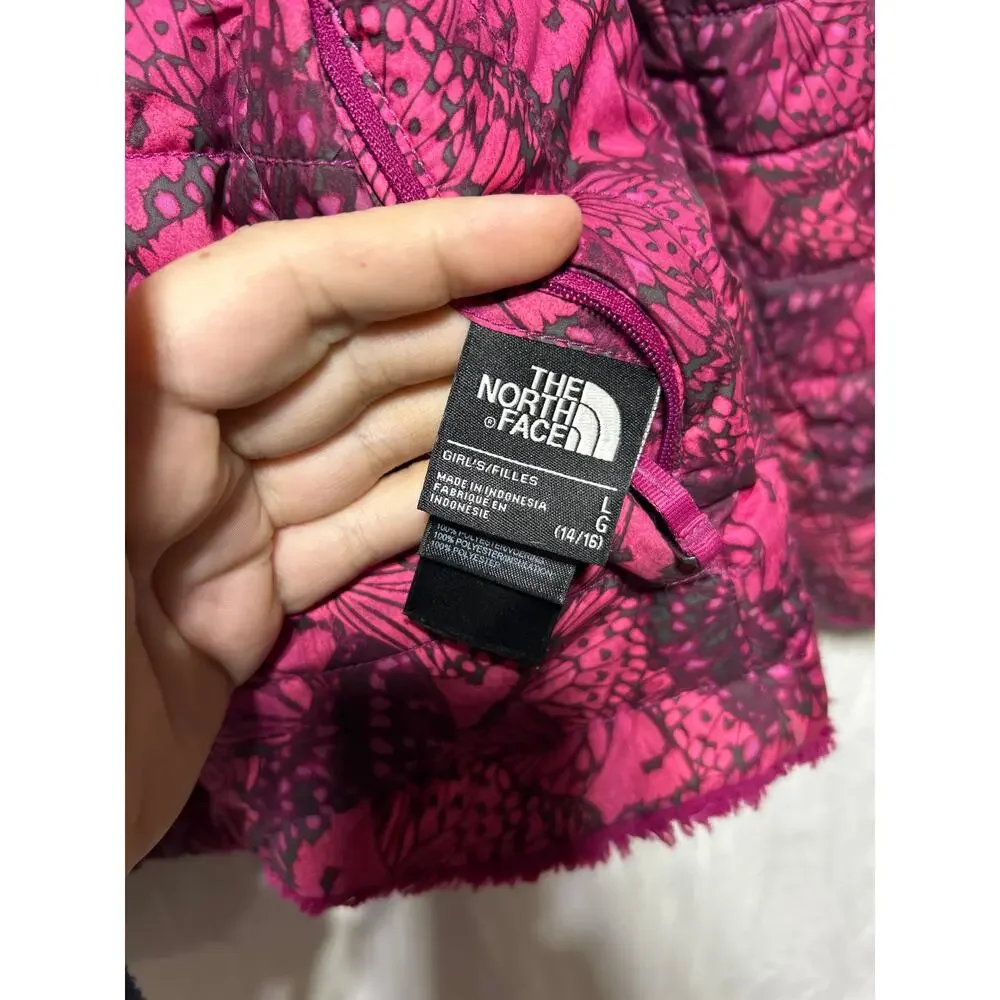 The North Face Jacket Girls Large Reversible Pink Fuzzy Teddy Mossbud Swirl - Picture 7 of 12